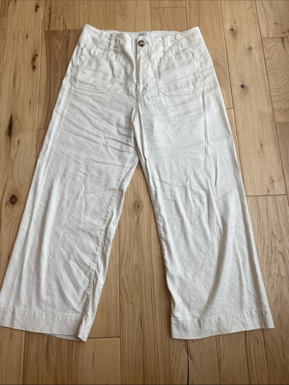 Maeve Cream Wide-Leg Cropped Linen like Pants